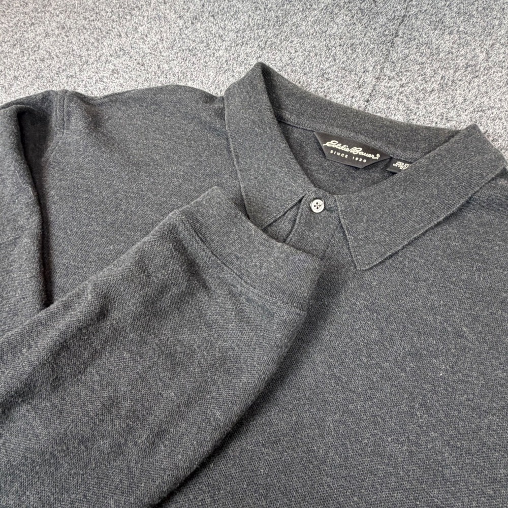 Eddie Bauer Mens XXL Charcoal‎ Gray Long Sleeve Pique Cotton Polo Shirt Classic